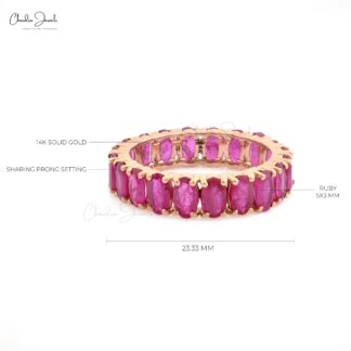 Eternity Bridal Band With 5x3mm Ruby Prong Set In 14k Rose Gold Promise Ring Size US6