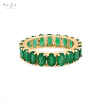 Stackable Emerald Eternity Band Ring featuring shared prong-set emeralds