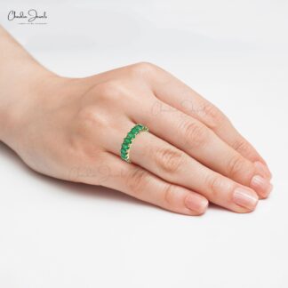 Handcrafted 14K white gold emerald eternity ring for women