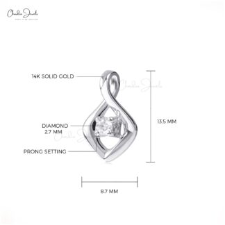 Single Stone Unique Locket In 14k Pure White Gold Diamond Solitaire Daughter Pendant