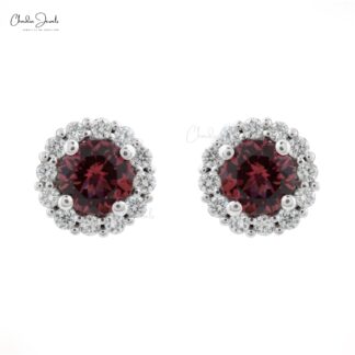 AAA Pink Tourmaline Halo Studs With G-H Diamond Pave In 14k White Gold Fine Jewelry