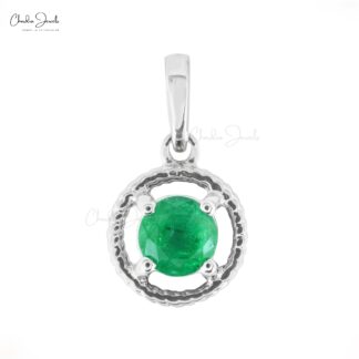 Pure 14k White Gold Spiral Pendant With 5mm Emerald Gemstone Handmade Pendants