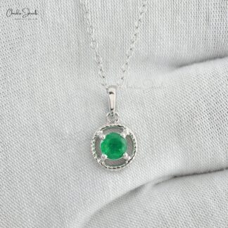 Pure 14k White Gold Spiral Pendant With 5mm Emerald Gemstone Handmade Pendants