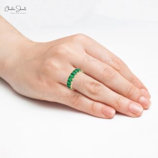 Eternity Gemstone Band With 5x3mm Emerald May Birthstone 14k Yellow Gold Rings For Women