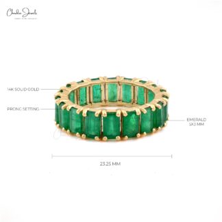 Eternity Gemstone Band With 5x3mm Emerald May Birthstone 14k Yellow Gold Rings For Women