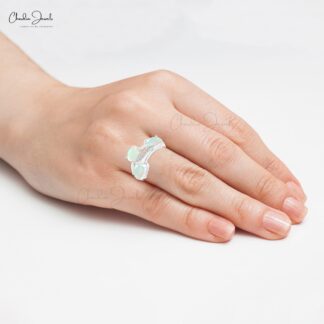Overlapping Diamond Ring In 14k White Gold Fire Opal 7x5mm Oval Gemstone Split Shank Ring