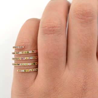 Stunning Spiral Ring With Genuine Multi-Tourmaline Hallmarked 14k Rose Gold Wedding Ring