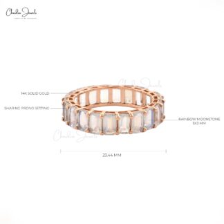 Eternity Gemstone Band With Rainbow Moonstone 14k Solid Gold June Birthstone Women’s Ring
