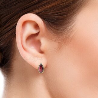 Gemstone Push Back Studs In 14k Yellow Gold Tourmaline And Diamond 2 Stone Earrings