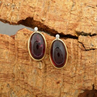 Gemstone Push Back Studs In 14k Yellow Gold Tourmaline And Diamond 2 Stone Earrings