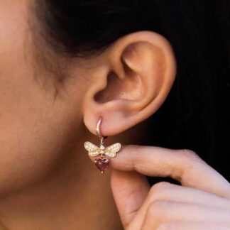 IGI Verified Dangle Earring With 6.5mm Pink Tourmaline Diamond 14k Rose Gold Earrings