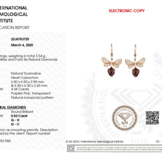 IGI Verified Dangle Earring With 6.5mm Pink Tourmaline Diamond 14k Rose Gold Earrings