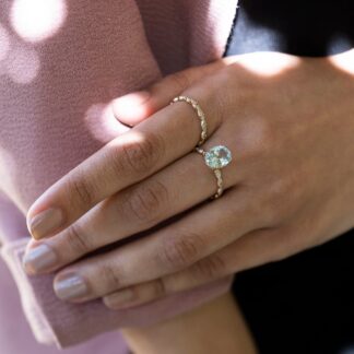 Stackable Diamond Band With 1.92 Ct Aquamarine Gemstone 14k Real Gold Dual Wedding Ring