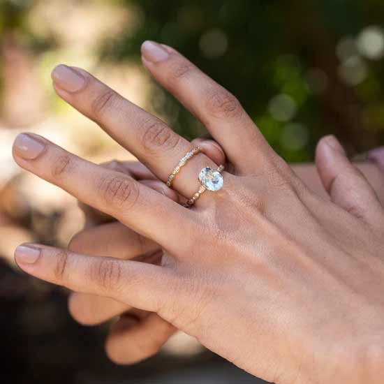 Stackable Diamond Band With 1.92 Ct Aquamarine Gemstone 14k Real Gold Dual Wedding Ring