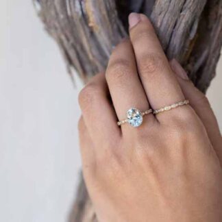 Stackable Diamond Band With 1.92 Ct Aquamarine Gemstone 14k Real Gold Dual Wedding Ring