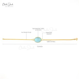 Three Stone Chain Bracelet With 12.63 Ct Aquamarine & Diamond 14k Yellow Gold Bracelets