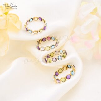 Elegant Multi Gemstones Eternity Ring with amethyst citrine peridot and topaz
