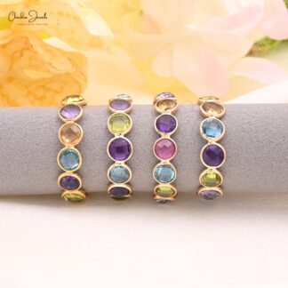 Multi Gemstones Eternity Ring with round checker cut gemstones in 14K gold