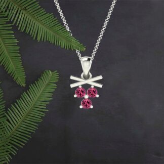 Brilliant Cut 3 Stone Pendant With 2.5mm Pink Tourmaline 14k Real Gold Dangle Necklace
