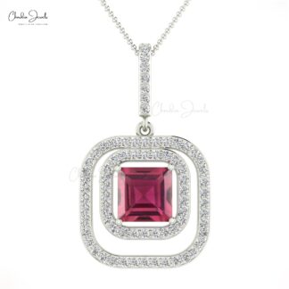Natural Tourmaline Dual Halo Pendant With Diamond Pave Set In 14k Gold Dangle Jewelry