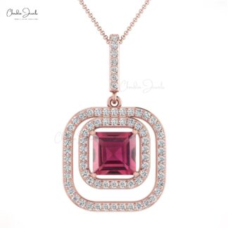 Natural Tourmaline Dual Halo Pendant With Diamond Pave Set In 14k Gold Dangle Jewelry