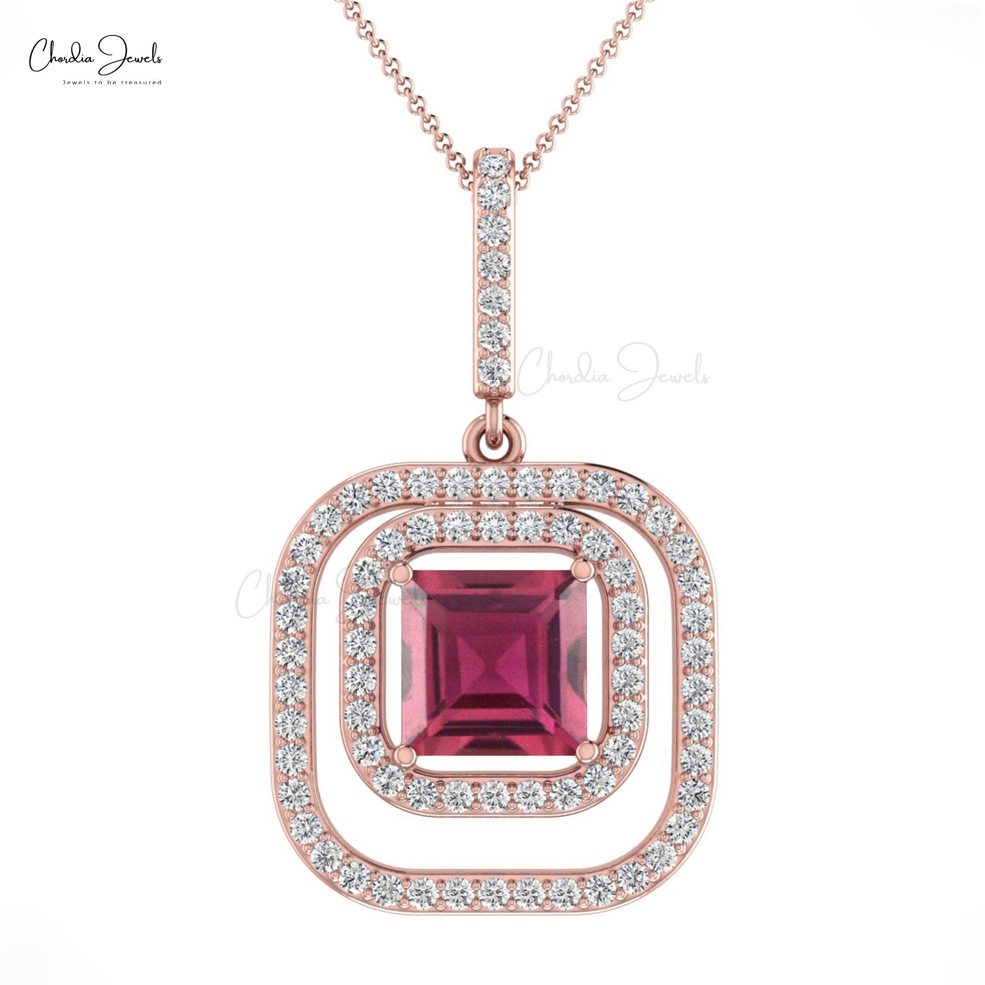 Natural Tourmaline Dual Halo Pendant With Diamond Pave Set In 14k Gold Dangle Jewelry