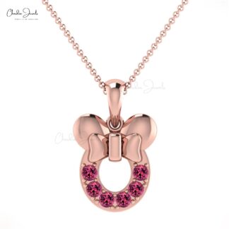Natural Pink Tourmaline Kids Pendant 2mm Brilliant Round Cut Gemstone Pendant 14k Solid Gold Pendant For Women’s