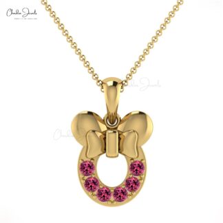 Natural Pink Tourmaline Kids Pendant 2mm Brilliant Round Cut Gemstone Pendant 14k Solid Gold Pendant For Women's