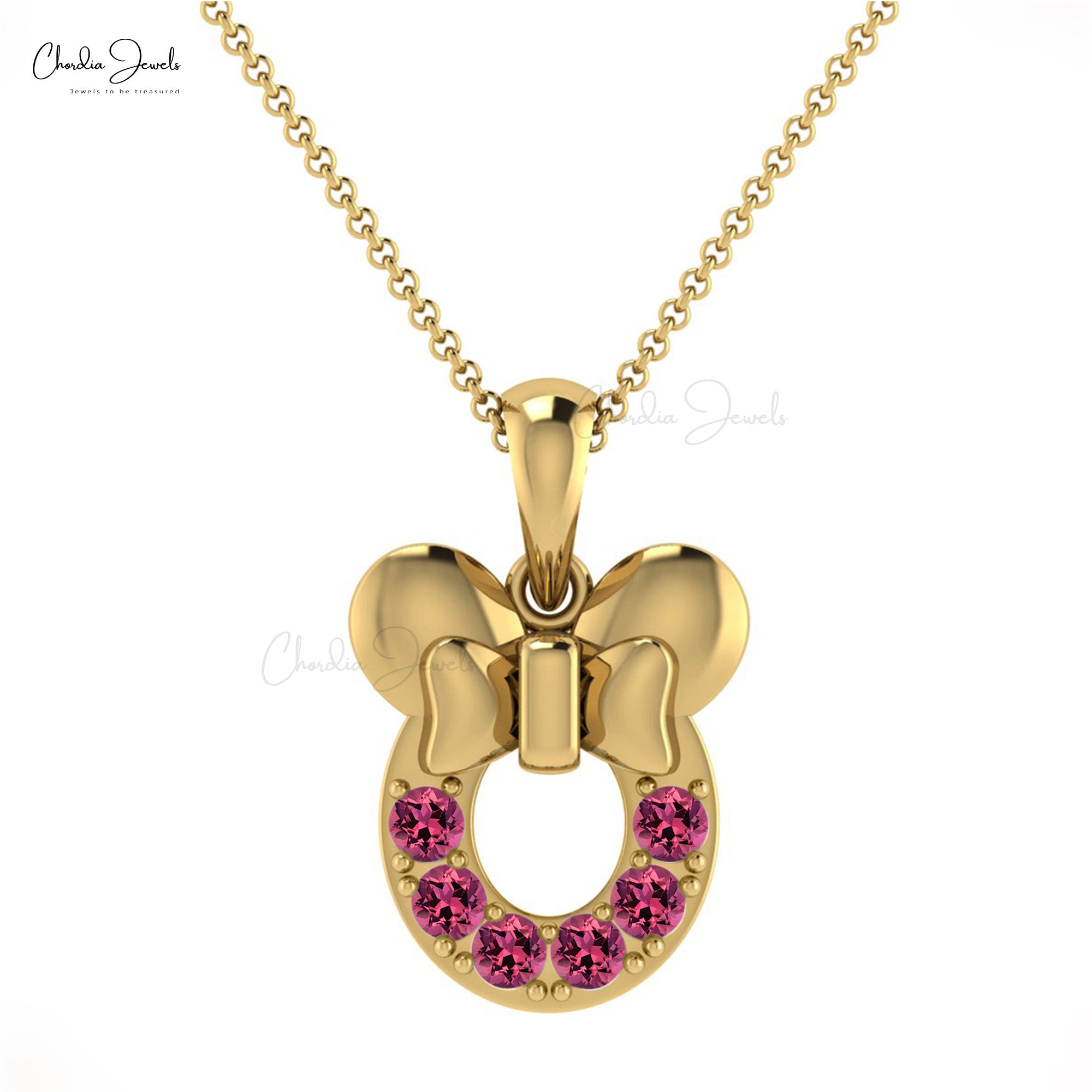 Natural Pink Tourmaline Kids Pendant 2mm Brilliant Round Cut Gemstone Pendant 14k Solid Gold Pendant For Women’s