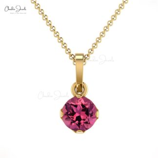 Solid 14k Gold Dangle Charm With 4mm Pink Tourmaline Solitaire Wedding Pendant