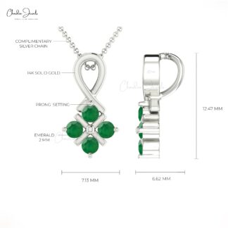 Four Gemstone Pendant In Pure 14k Gold Zambian Emerald Twisted Necklace For Her
