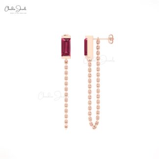 Solitaire Modern Earring With 6x3mm Pink Tourmaline Half Bezel In 14k Real Gold Earrings