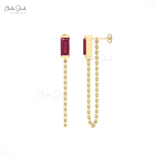 Solitaire Modern Earring With 6x3mm Pink Tourmaline Half Bezel In 14k Real Gold Earrings