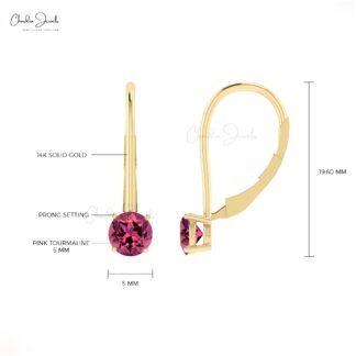 Brilliant Cut Latch Back Earring With 1 Ct Pink Tourmaline 14k Solid Gold Dangle Earrings