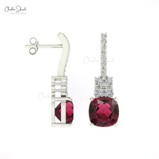 AAA Pink Tourmaline Unique Studs In Real 14k Gold G-H Diamond Push Back Women Earrings