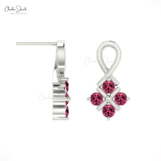 Cluster Women Studs In 14k Real Gold Pink Tourmaline 0.40 Ct Gemstone Twisted Earrings