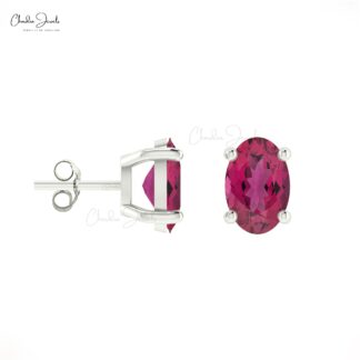 Natural Pink Tourmaline Earrings Oval Cut Gemstone Solitaire Stud Earrings In 14k Solid Gold Studs Earrings For Her