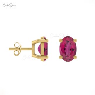 Natural Pink Tourmaline Earrings Oval Cut Gemstone Solitaire Stud Earrings In 14k Solid Gold Studs Earrings For Her