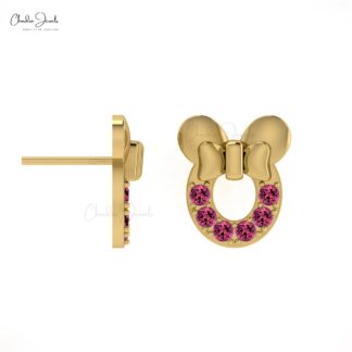 AAA Pink Tourmaline Brilliant Round Cut Gemstone Studs Earring 14k Solid Gold Earrings For Women's