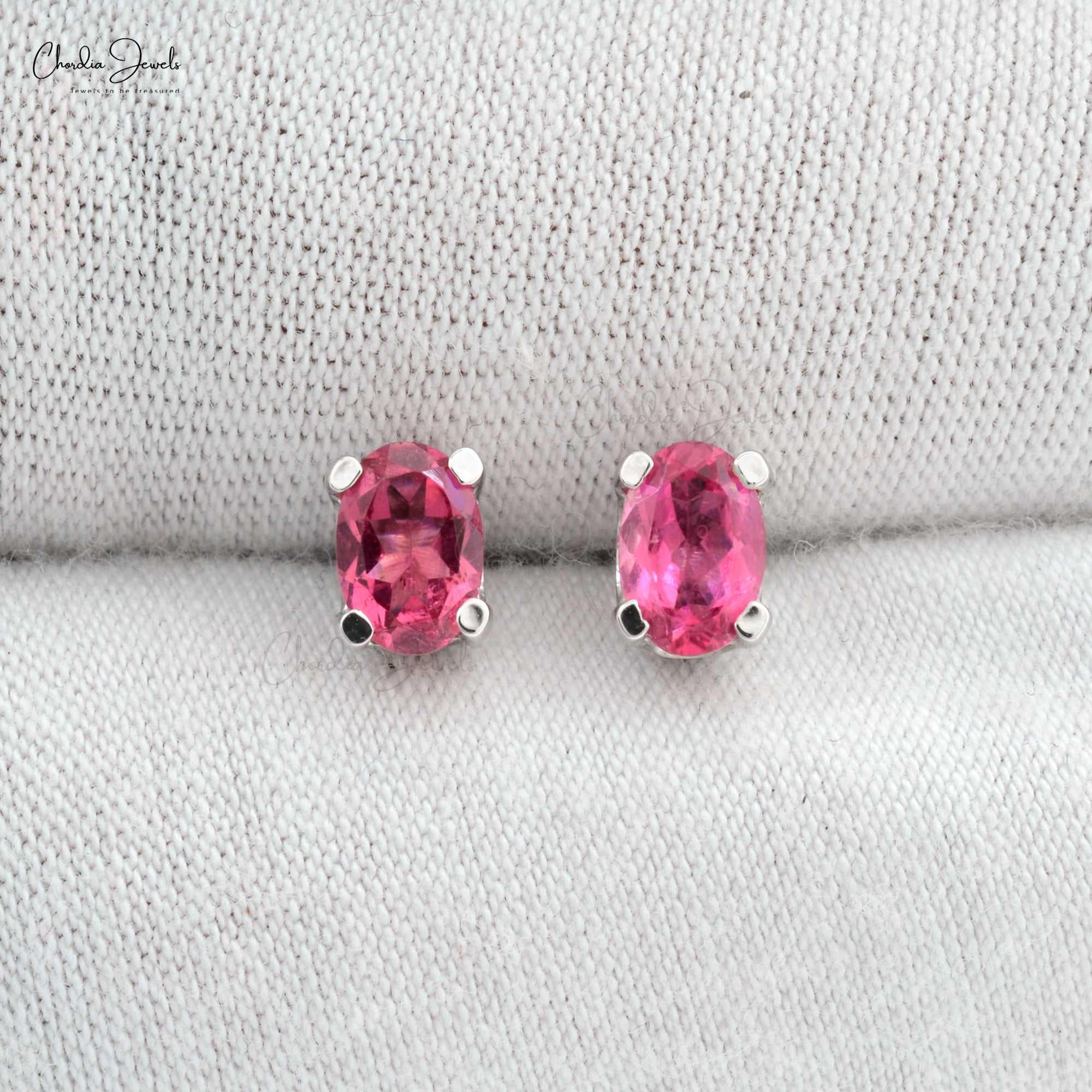 Solitaire Gemstone Studs With 0.88 Ct Pink Tourmaline 14k Pure White Gold Dainty Earrings