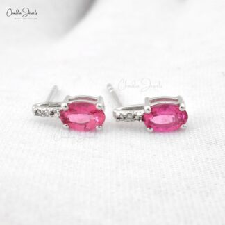 AAA Pink Tourmaline 2 Stone Earrings In 14k White Gold G-H Diamond Fine Bridal Jewelry