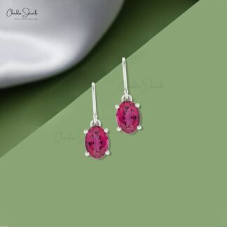 Natural Pink Tourmaline Dangle Earrings 14k Solid Gold Fish Hook Earrings For Her