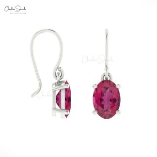 Natural Pink Tourmaline Dangle Earrings 14k Solid Gold Fish Hook Earrings For Her