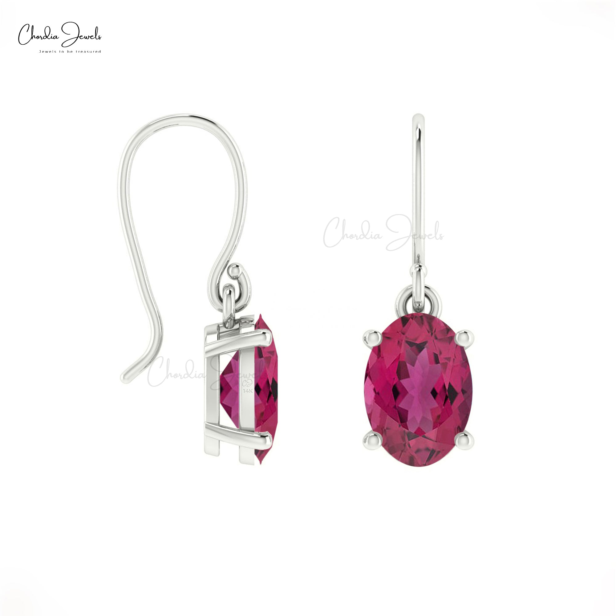 Natural Pink Tourmaline Dangle Earrings 14k Solid Gold Fish Hook Earrings For Her