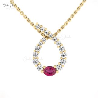 Natural Pink Tourmaline Twisted Pendant In 14k Solid Gold Diamond Minimalist Jewelry
