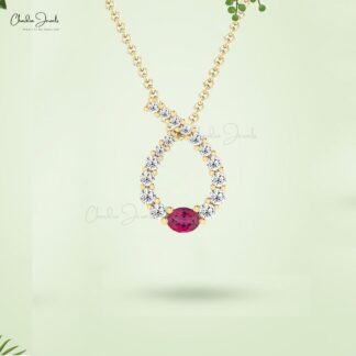 Natural Pink Tourmaline Twisted Pendant In 14k Solid Gold Diamond Minimalist Jewelry