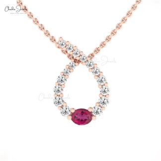 Natural Pink Tourmaline Twisted Pendant In 14k Solid Gold Diamond Minimalist Jewelry