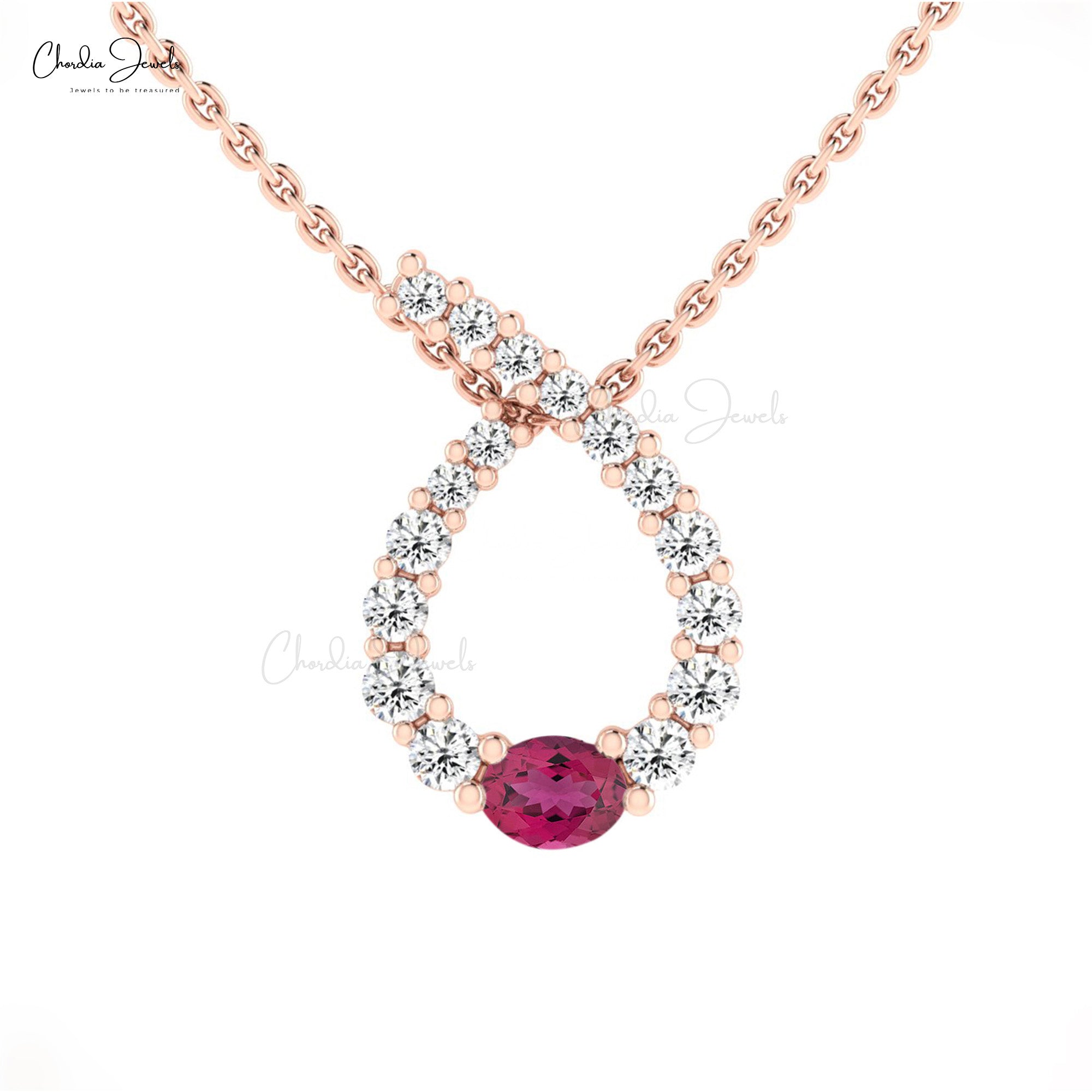 Natural Pink Tourmaline Twisted Pendant In 14k Solid Gold Diamond Minimalist Jewelry