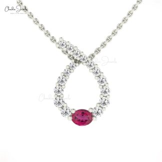 Natural Pink Tourmaline Twisted Pendant In 14k Solid Gold Diamond Minimalist Jewelry