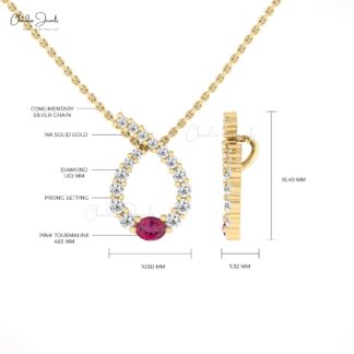 Natural Pink Tourmaline Twisted Pendant In 14k Solid Gold Diamond Minimalist Jewelry